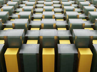 3d render of cube glass and dark green cube inside it geometry pattern with yellow cube accent background wallpaper