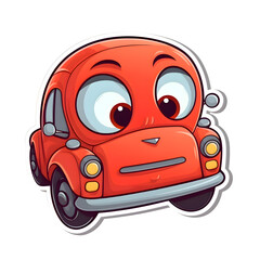 Cartoon funny red car on white background. Vector illustration in cartoon style.