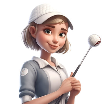 Illustration of a beautiful female golfer with a golf club on a white background