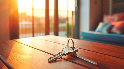 Obraz premium key on table in apartment room. financial planning for house and property investment advertising concept. generative AI