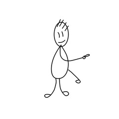 Cartoon Stick Man Drawing Conceptual Illustration Of Businessman Pointing At Space Above His Space 