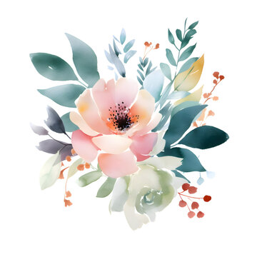 Watercolor greeting card with anemone and eucalyptus.
