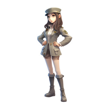 Soldier girl on a white background. 3D rendering. Isolated.