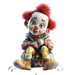 Clown with red hair sitting on the floor. 3d rendering