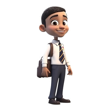 3D illustration of a cartoon character with a briefcase on his shoulder