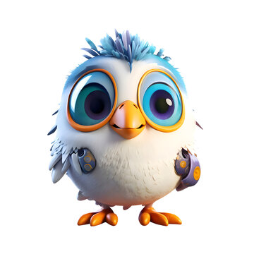 Cartoon owl with headphones on a white background. 3d illustration