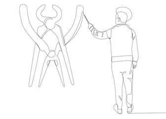 One continuous line of man drawing  Pliers, Tongs by with felt tip pen. A hand tool used to hold objects securely. Thin Line Illustration vector concept. Contour Drawing Creative ideas.