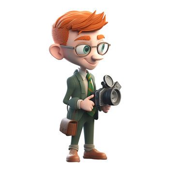 3D Render of a Cute Boy with Glasses and a Camera