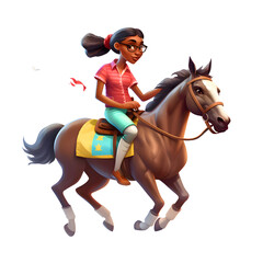 Girl riding a horse on a white background. Cartoon character. Vector illustration.