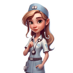 Female nurse with stethoscope on white background.3d rendering