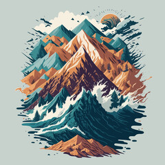a mountain with waves coming out of it vector t-shirt design