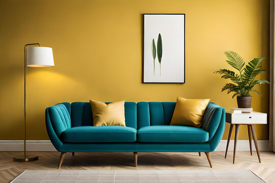 cozy sofa. Interior design of modern living room