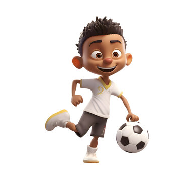 3d illustration of a little boy playing soccer isolated on white background