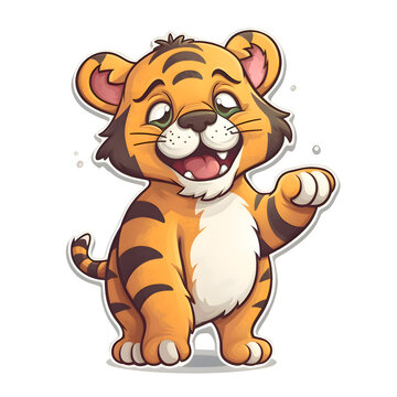 Cute tiger cartoon character. Vector illustration isolated on white background.