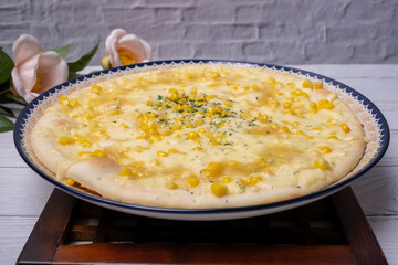 Korean style delicious corn cheese pizza