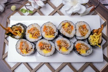 Delicious Korean food simple meal kimbap