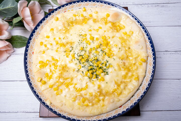 Korean style delicious corn cheese pizza