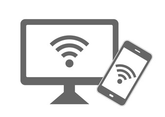 Wi-Fiマーク モノクロのPCとスマートフォンのWiFiマークのイラスト アイコン素材