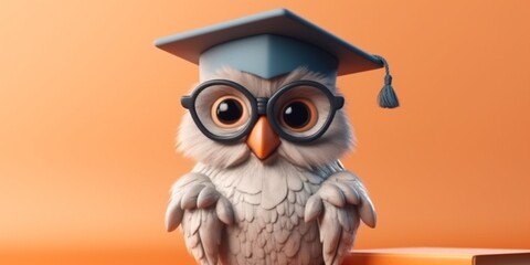 Little owl with graduation hat for education cartoon animation, AI Generated