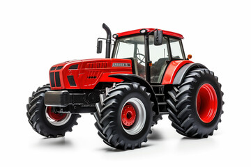 Red tractor, a vital piece of farm equipment for agriculture tasks and productivity, isolated on a white background