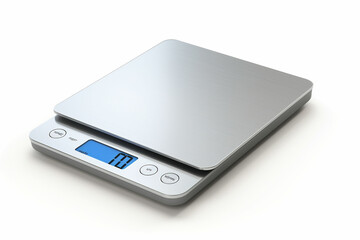 Sleek modern digital kitchen scale isolated on a pristine white background, ideal for culinary enthusiasts and precise measurements