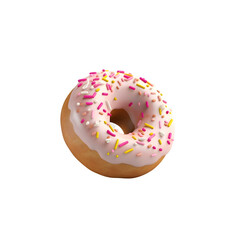 Donut with pink icing on a white background. 3d rendering