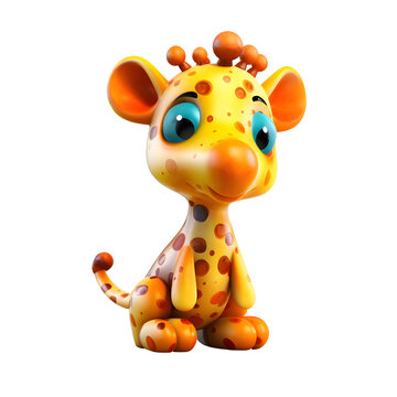 Cartoon giraffe sitting on a white background.3d rendering