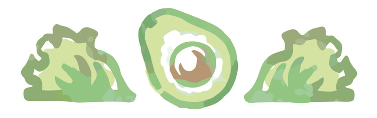 野菜のイラストを使った仕切り・飾り。水彩風、ベクター素材。