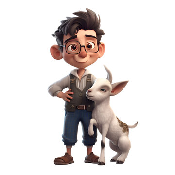 3D digital render of a cute boy with a dog isolated on white background