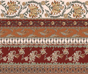Printed patchwork pattern with paisley and floral Hindu style motifs. border style pattern for textile and decoration © D&R studio