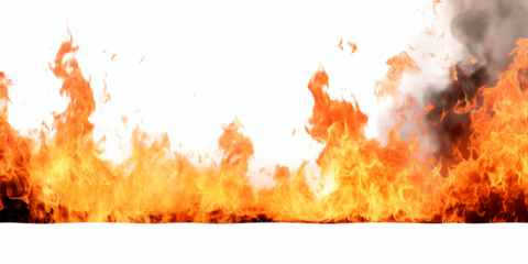 Burning fire flames border transparent texture isolated - Generative AI