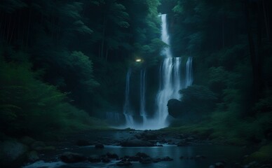 Fototapeta na wymiar waterfall in the forest at night