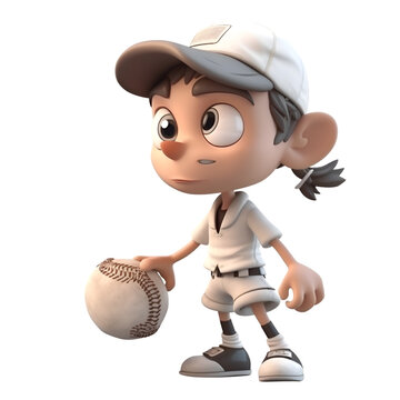 3D Render of a Little Boy Baseball Player with Clipping Path