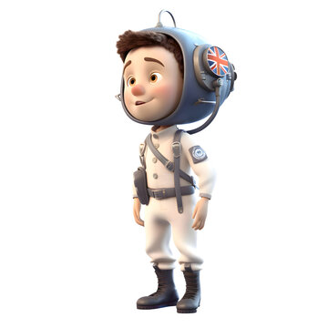 3D illustration of a cartoon character with astronaut helmet.with white background