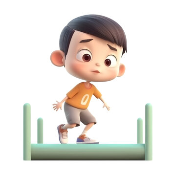 3D rendering of a boy running on a track isolated on white background