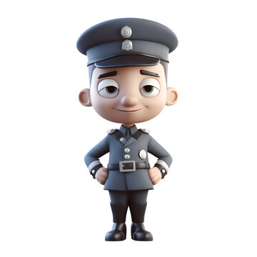 3D rendering of a cute police officer on a white background.