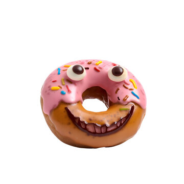 donut with pink glaze isolated on white background.clipping path