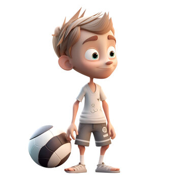 3D Render of a Little Boy with soccer ball isolated on white background