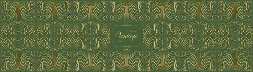 Pattern vintage seamless luxury gold oriental in green background.