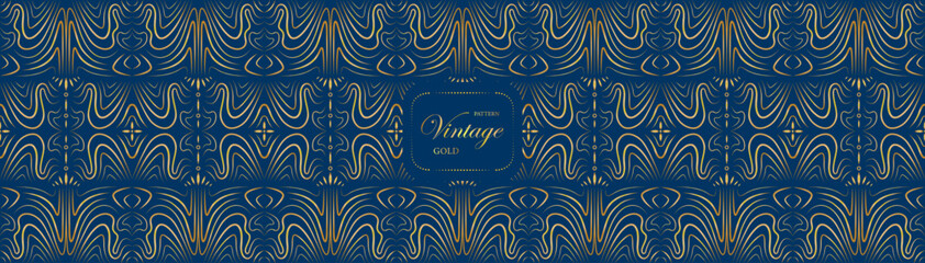 Pattern vintage seamless luxury gold oriental in blue background.