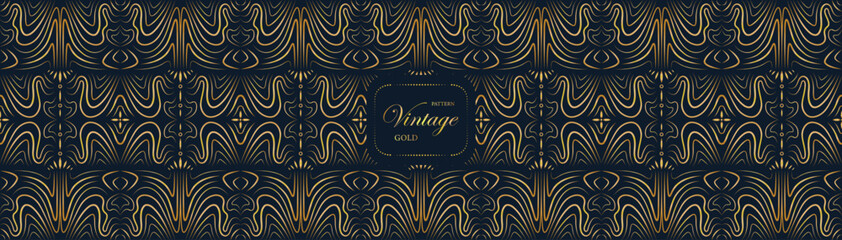 Pattern vintage seamless luxury gold oriental in dark blue background.