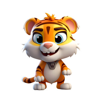 3d rendered illustration of a tiger cartoon character with white background.