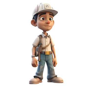 3D Render of a Little Boy with hardhat and overalls