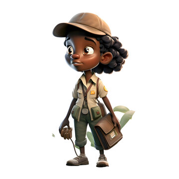 Cute african american scout girl with briefcase and backpack
