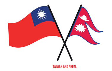 Taiwan and Nepal Flags Crossed And Waving Flat Style. Official Proportion. Correct Colors.