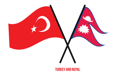 Turkey and Nepal Flags Crossed And Waving Flat Style. Official Proportion. Correct Colors.