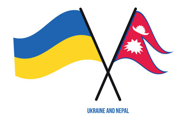 Ukraine and Nepal Flags Crossed And Waving Flat Style. Official Proportion. Correct Colors.