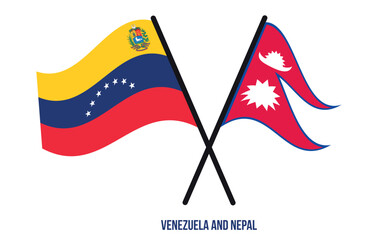Venezuela and Nepal Flags Crossed And Waving Flat Style. Official Proportion. Correct Colors.