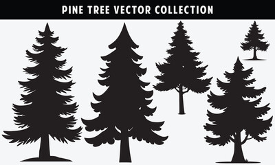 Obraz premium Silhouette of pine trees collection. black and white design for website 