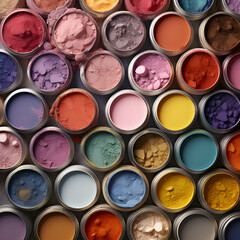 Collection of paints in pastel used and unused